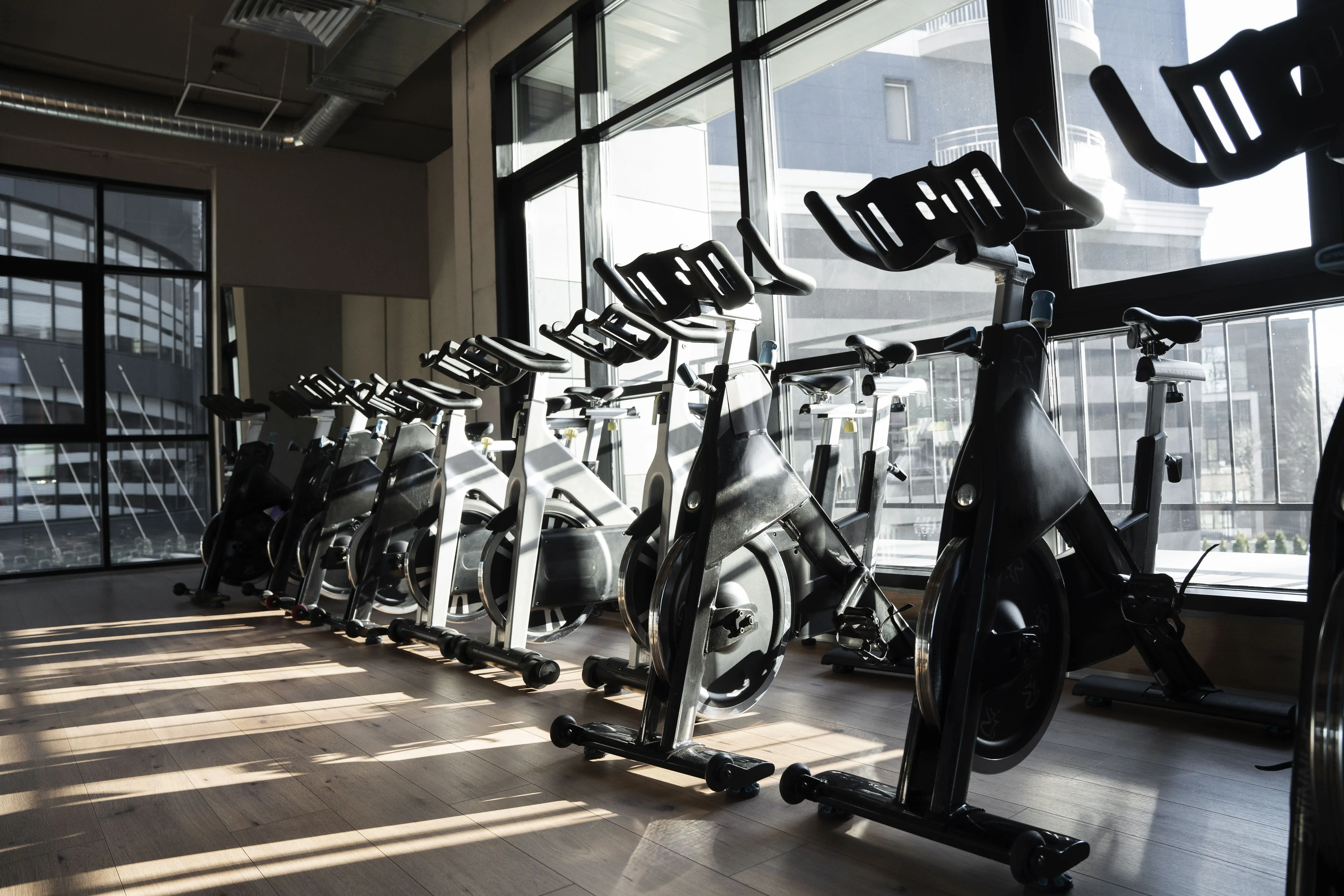 Gym with indoor cycling equipment 