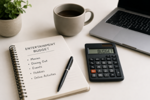 Entertainment budget notebook and calculator